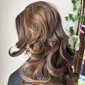 Brown Wavy Wig with Carmel highlights